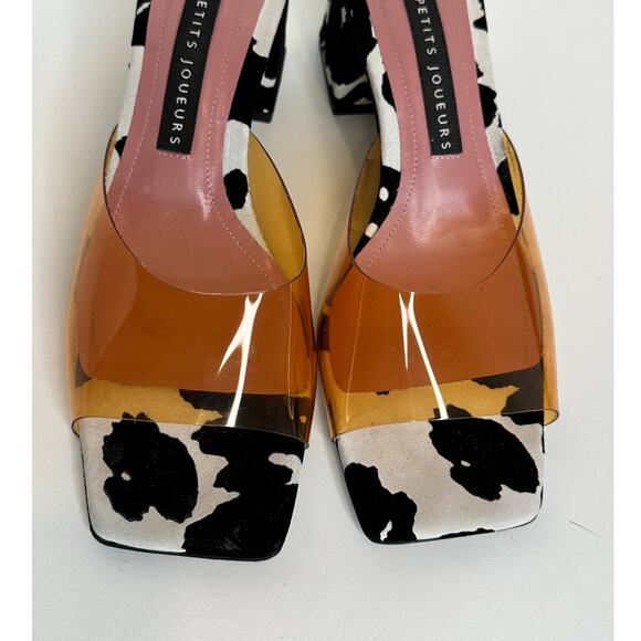 Les Petits Joueurs Fanny Orange PVC strap cow Print suede leather mules size 38 - Picture 13 of 16